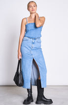 JAN N JUNE Luce denim skirt light blue from organic cotton ladies | Sophie Stone