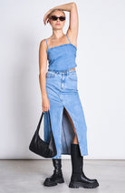 JAN N JUNE Luce denim skirt light blue from sustainable organic cotton | Sophie Stone