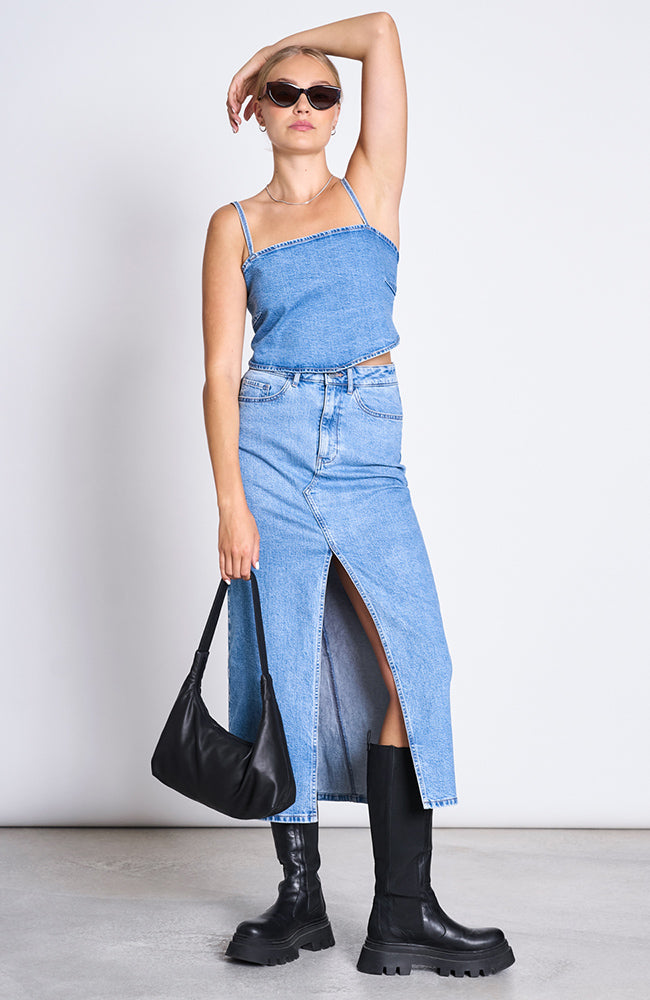 JAN N JUNE Luce denim skirt light blue from sustainable organic cotton | Sophie Stone