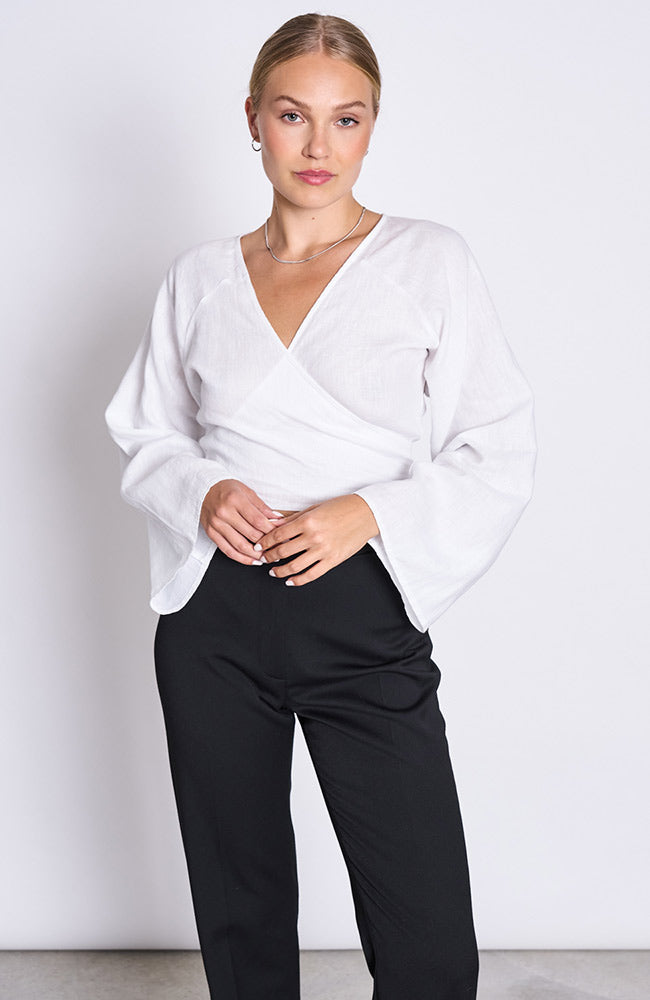 JAN N JUNE Rora wrap blouse white linen | Sophie Stone