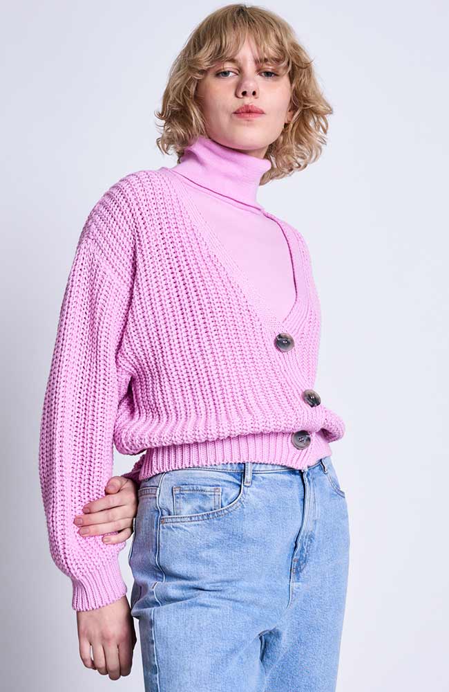 Jan 'n June Lena knitted cardigan pink from sustainable organic cotton | Sophie Stone