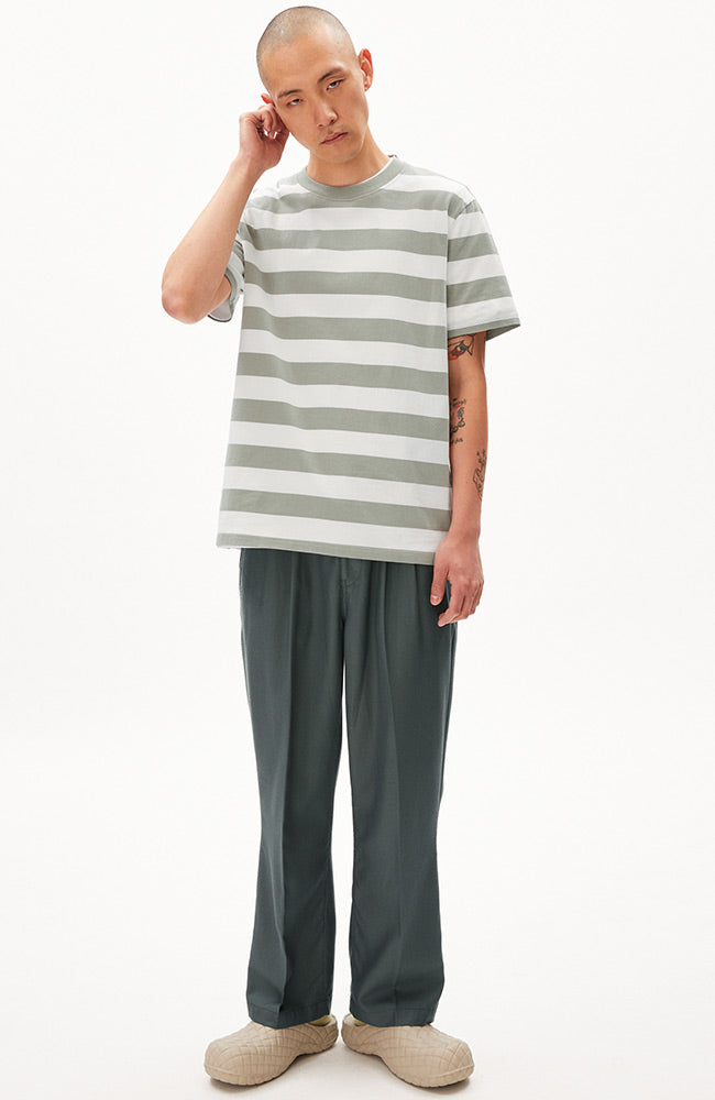 ARMEDANGELS | Bahaar stripes oat gray green organic cotton t-shirt | Sophie Stone