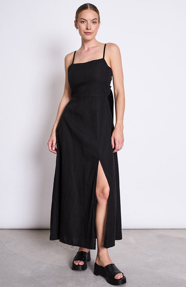 Jan 'n June Leuven bow dress black from linen | Sophie Stone 