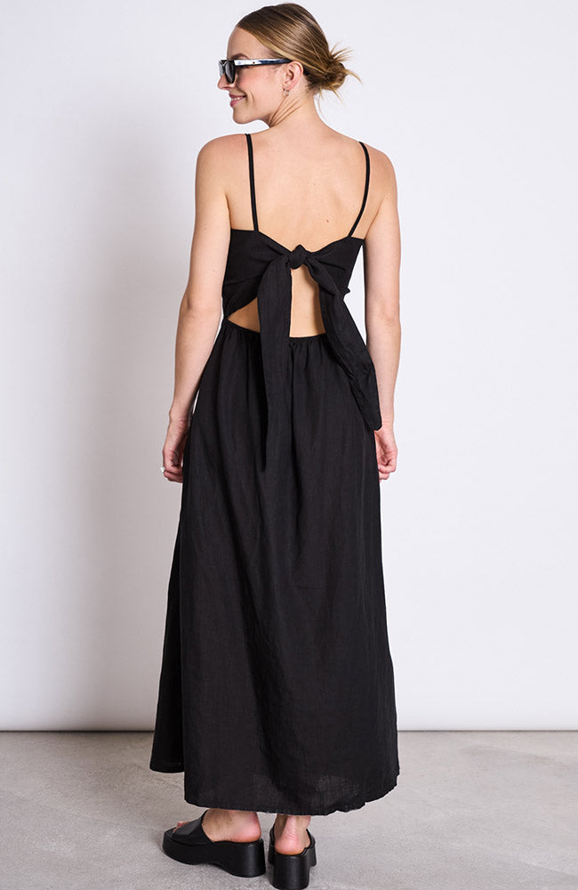 Jan 'n June Leuven bow dress black in linen for women | Sophie Stone 
