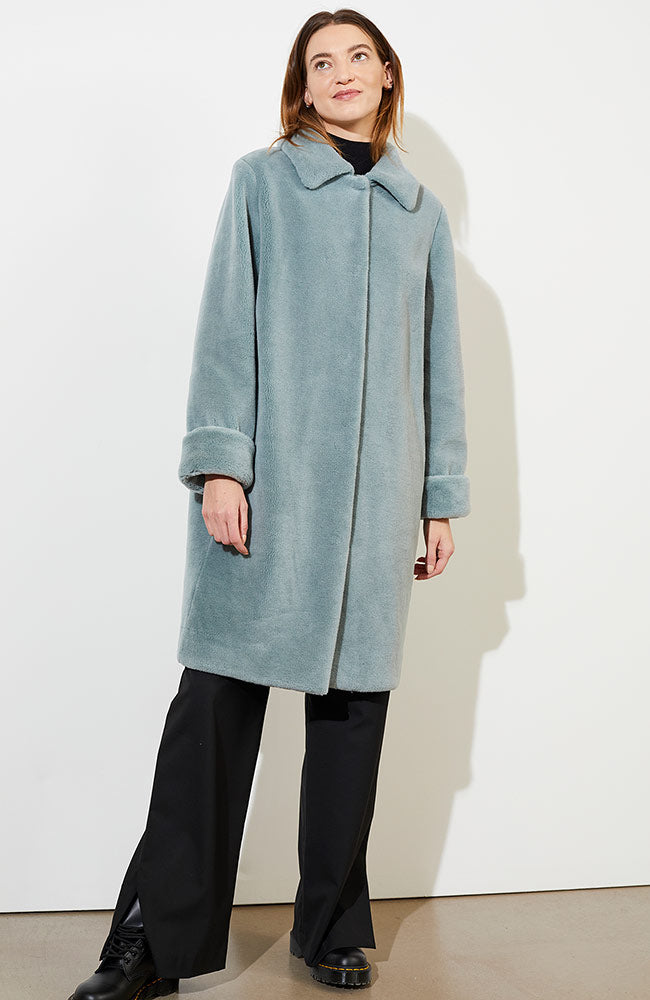 Langerchen Clovelly coat blauw van duurzaam bio wol en bio katoen | Sophie Stone 
