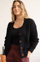 TWOTHIRDS Jan Mayen cardigan black in organic cotton for women | Sophie Stone