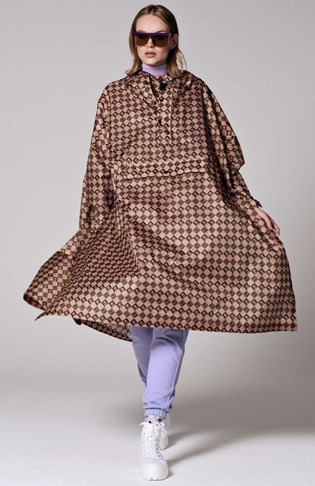 Rainkiss Unisex Damier poncho made from recycled PET | Sophie Stone