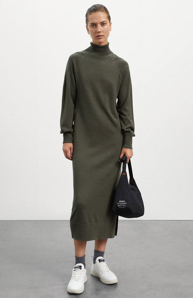 Ecoalf Abeto dress olive in recycled wool and acrylic | Sophie Stone 
