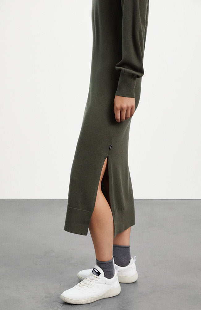 Ecoalf Abeto dress olive from sustainable recycled wool and acrylic | Sophie Stone 
