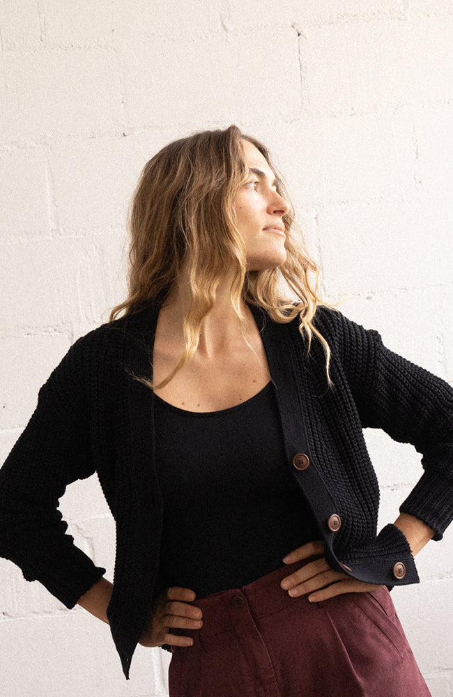 TWOTHIRDS Jan Mayen cardigan black in organic cotton | Sophie Stone