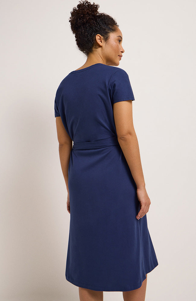 Lanius wrap dress in dark blue from organic cotton | Sophie Stone