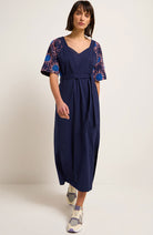Lanius Midi dress blue embroidered sustainable organic cotton for women | Sophie Stone