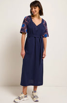 Lanius Midi dress blue embroidered organic cotton for women | Sophie Stone