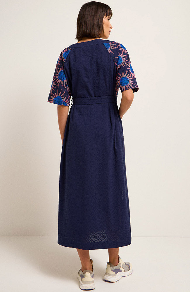Lanius Midi dress blue embroidered organic cotton | Sophie Stone