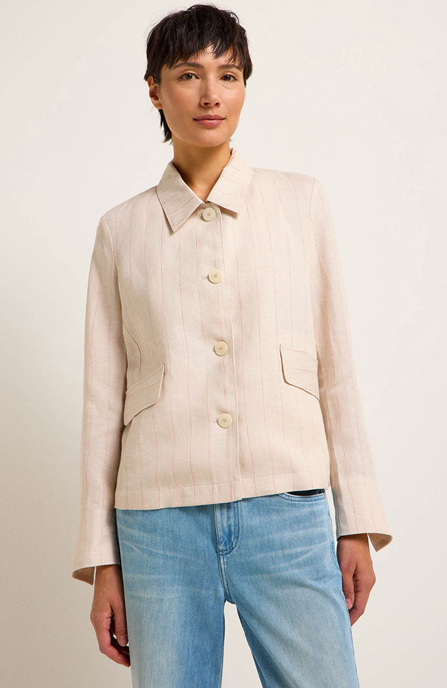 Lanius beige jacket striped and made of linen for women | Sophie Stone