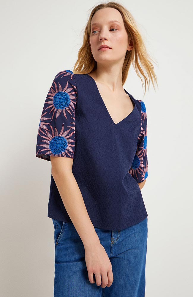 Lanius Blouse flower blue from organic cotton for women | Sophie Stone