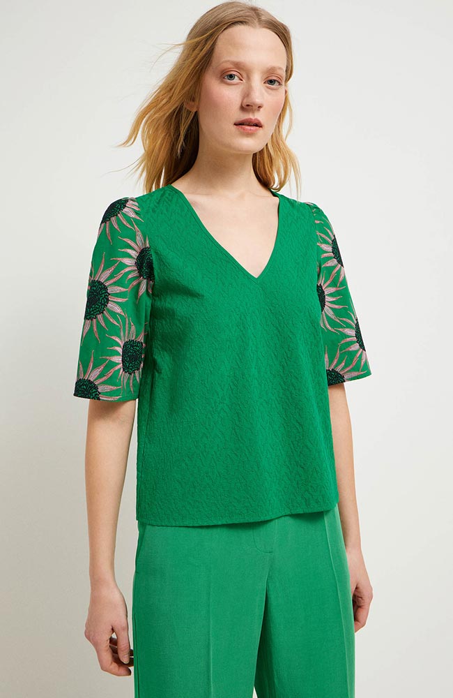 Lanius Blouse flower green from organic cotton for women | Sophie Stone