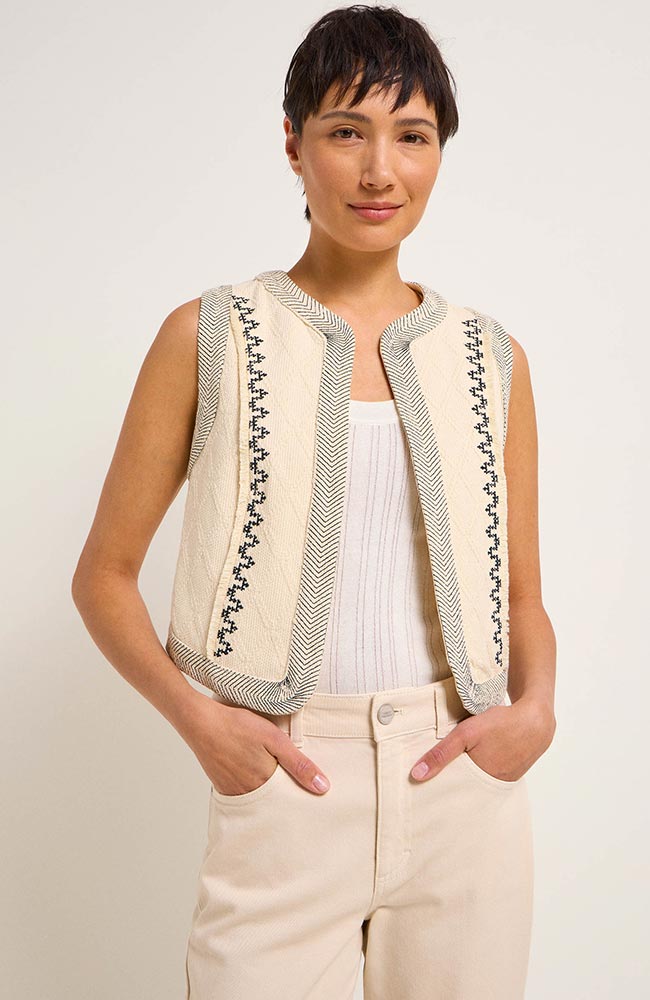 Lanius Cardigan embroidered beige made of organic cotton for women | Sophie Stone