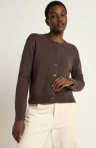 LANIUS Boxy cardigan dark wood in organic wool and cotton for women | Sophie Stone