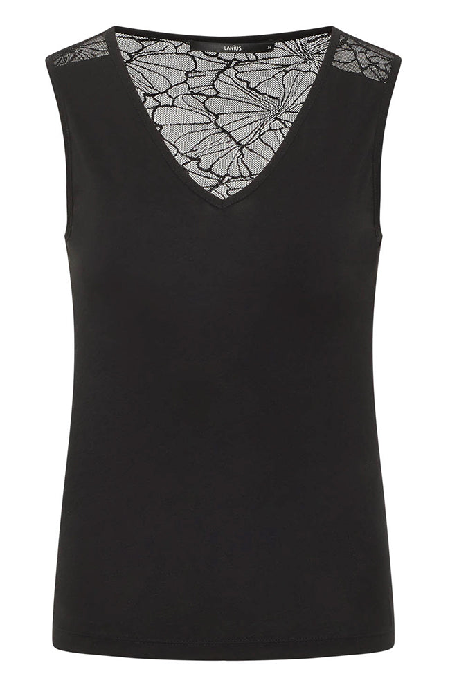 Lanius top with lace in black made from sustainable organic cotton | Sophie Stone