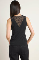 Lanius top with lace in black made from organic cotton | Sophie Stone