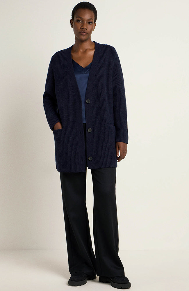 LANIUS knitted long cardigan midnight blue in organic cotton and wool | Sophie Stone