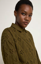 Lanius Broderie blouse dark olive from organic cotton | Sophie Stone