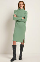 Lanius rib knit dress sage from organic merino wool for women | Sophie Stone