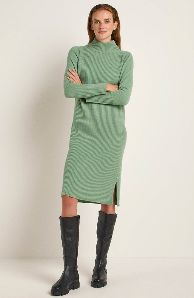 Lanius rib knit dress sage from organic merino wool for women | Sophie Stone