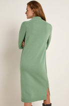 Lanius rib knit dress green in organic meriono wool for women | Sophie Stone