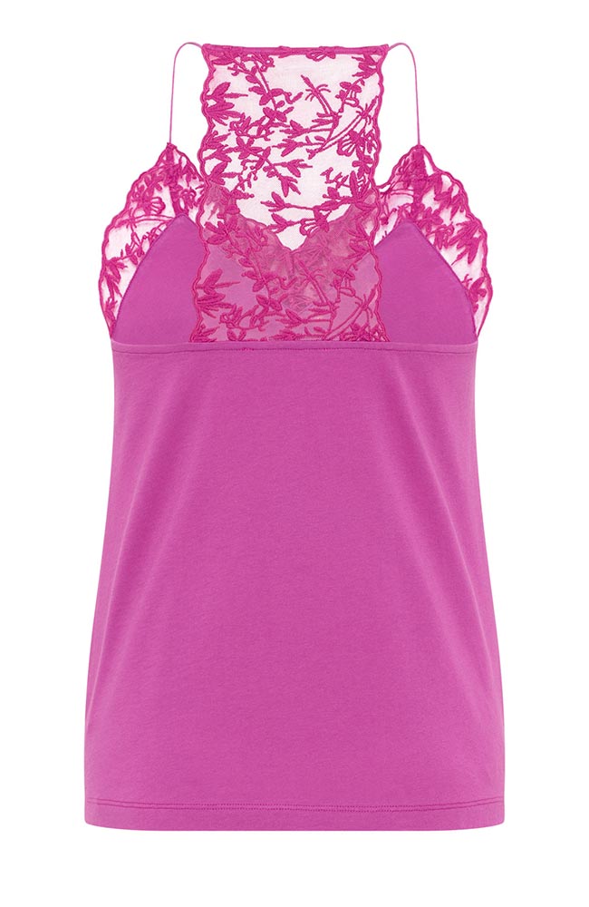 Lanius top with lace pink organic cotton | Sophie Stone