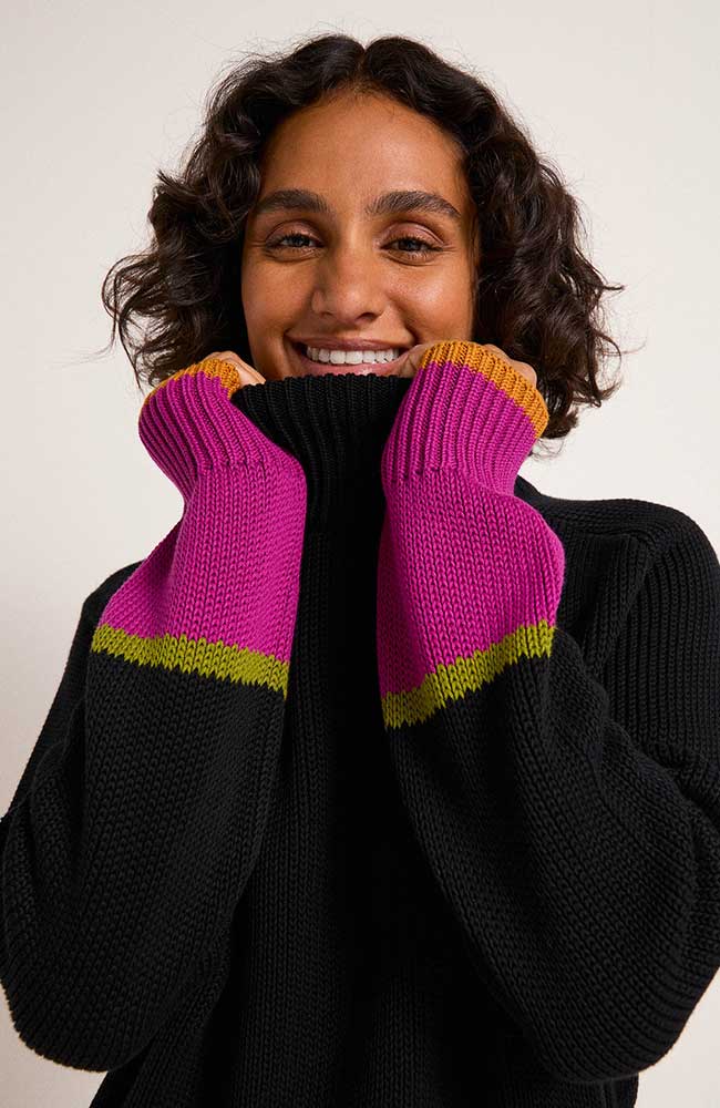 LANIUS Colourblock sweater black from sustainable organic cotton | Sophie Stone