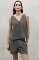 ECOALF Samy top charcoal in 100% linen for women | Sophie Stone