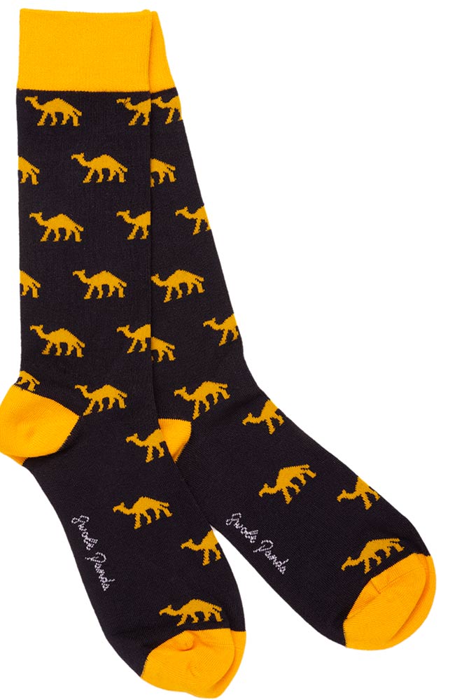 Swole Panda unisex socks from Moso bamboo black with camels | Sophie Stone