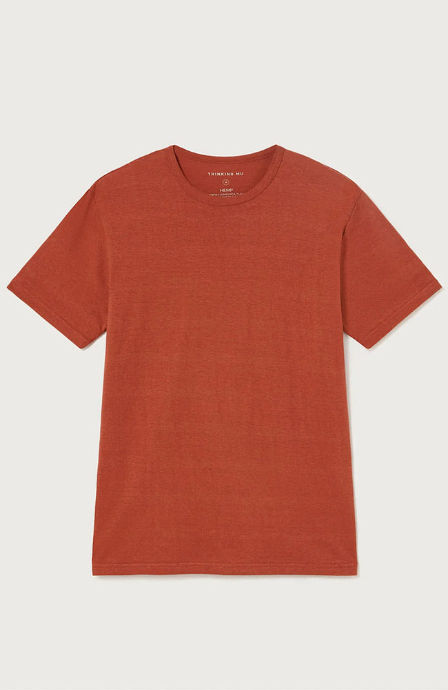 Thinking MU clay red durable hemp t-shirt for men | Sophie Stone