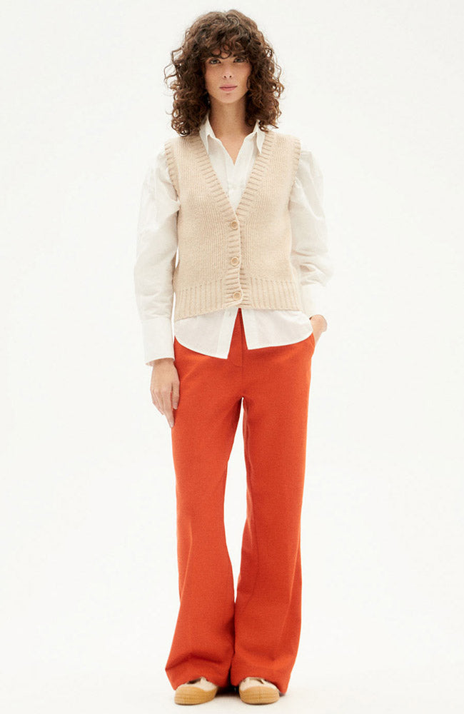 Thinking MU Beige ginger knitted cardigan in durable fine wool | Sophie Stone