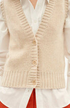 Thinking MU Beige ginger wool knitted cardigan | Sophie Stone