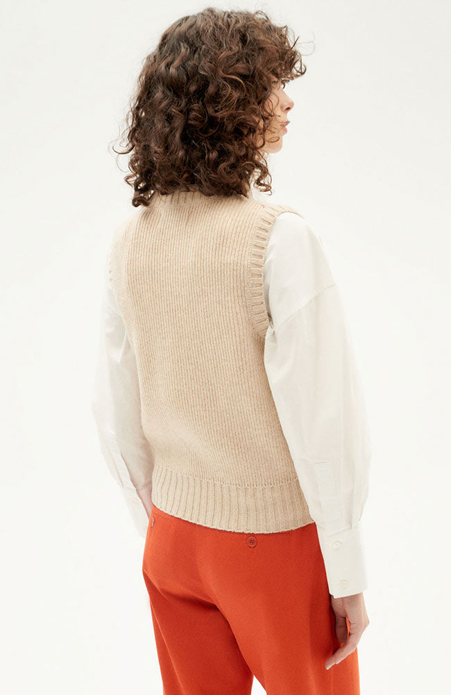 Thinking MU Beige ginger knitted cardigan wool | Sophie Stone