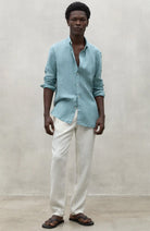 Ecoalf Malibu shirt aqua green from linen for men | Sophie Stone