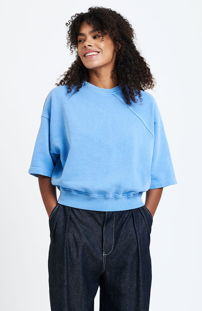 NEW OPTIMIST Maltese Ray sweater blue in recycled and organic cotton ladies | Sophie Stone
