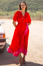 Poppyfield Dani wrap dress red pink | Sophie Stone 
