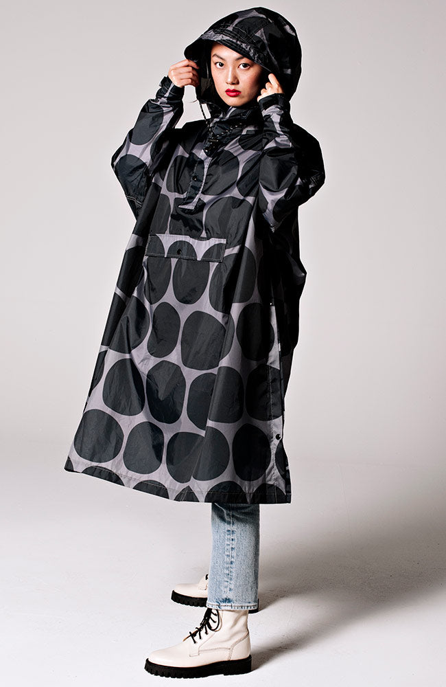 Rainkiss Black polka dot rain poncho made from recycled PET | Sophie Stone