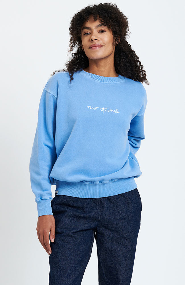 NEW OPTIMIST Olmo unisex sweater blue from recycled and organic cotton unisex | Sophie Stone