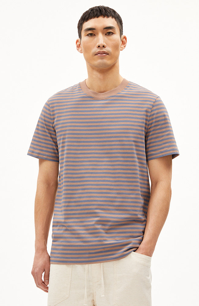ARMEDANGELS Vegaas stripes t-shirt cinnamon from organic cotton men | Sophie Stone