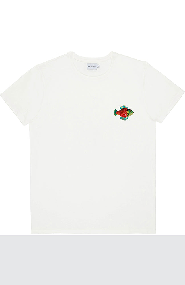 Bask in the Sun Strawberry fish t-shirt natural organic cotton men | Sophie Stone