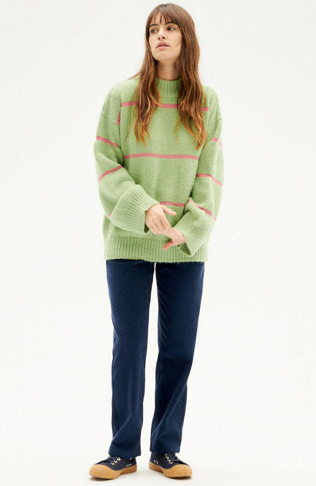 Thinking Mu Madi Stripes sweater green from fine alpaca wool | Sophie Stone