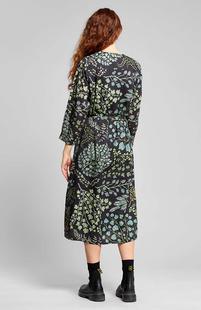 Dedicated Wrap Dress Smygehuk Botanical Quilt black from sustainable materials | Sophie Stone 