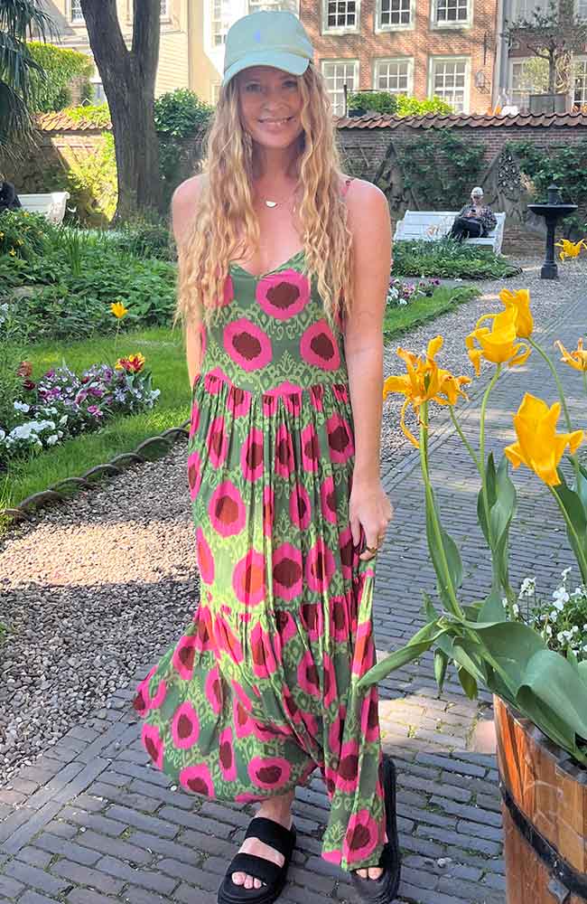 Poppyfield Dinas maxi dress pink green by ECOVERO | Sophie Stone