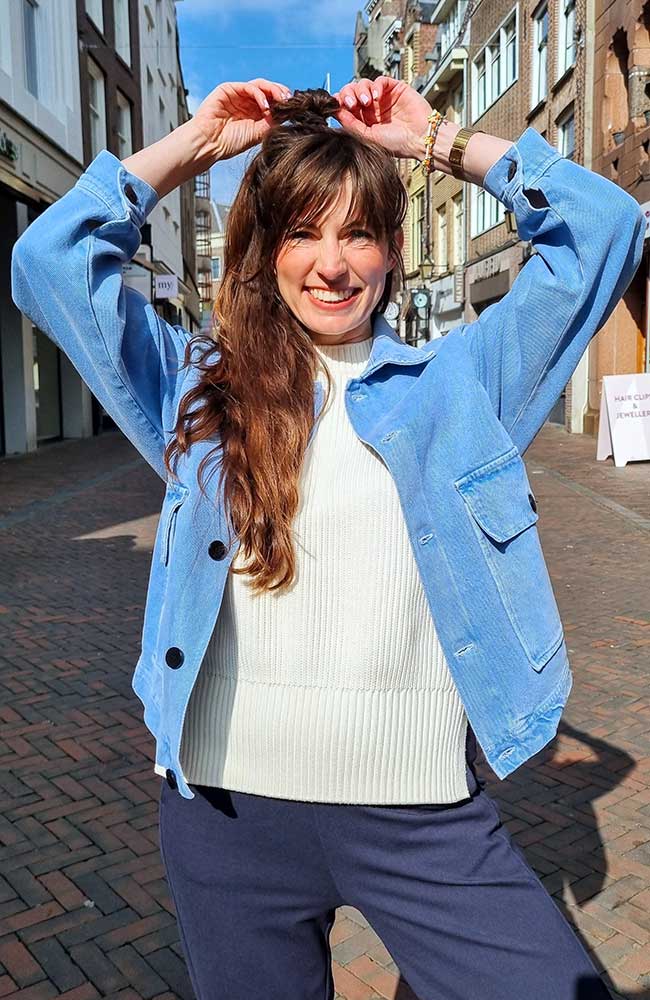 NEW OPTIMIST Quercia jacket blue in organic cotton & TENCEL ladies | Sophie Stone