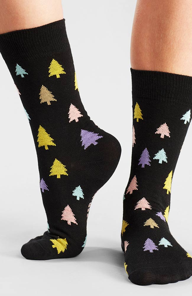 Dedicated Sigtuna tree socks black with colours | Sophie Stone